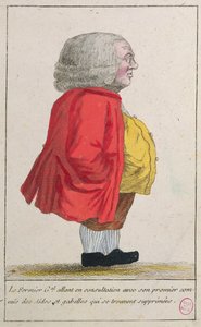 Caricature Depicting the Farmer General Going to Consult with His Chief Civil Servant in Charge of Welfare and Taxes About Their Abolition